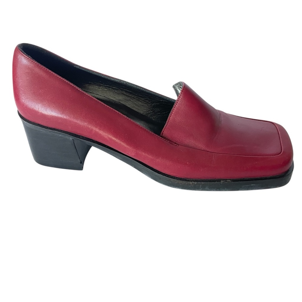 Prialpas Gomma Red Leather Chunky Heel Square Toe Vintage Dark Academia Loafers